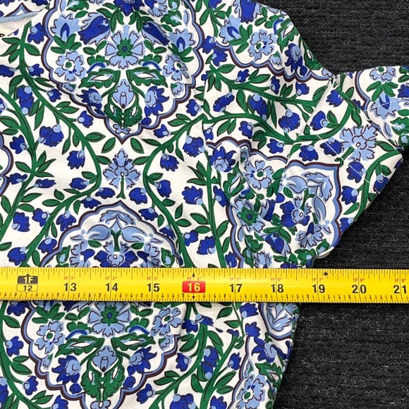 Boden Blue Green Floral Damask Short Sleeve Mini Shift Dress Pockets US 10L - Picture 8 of 9